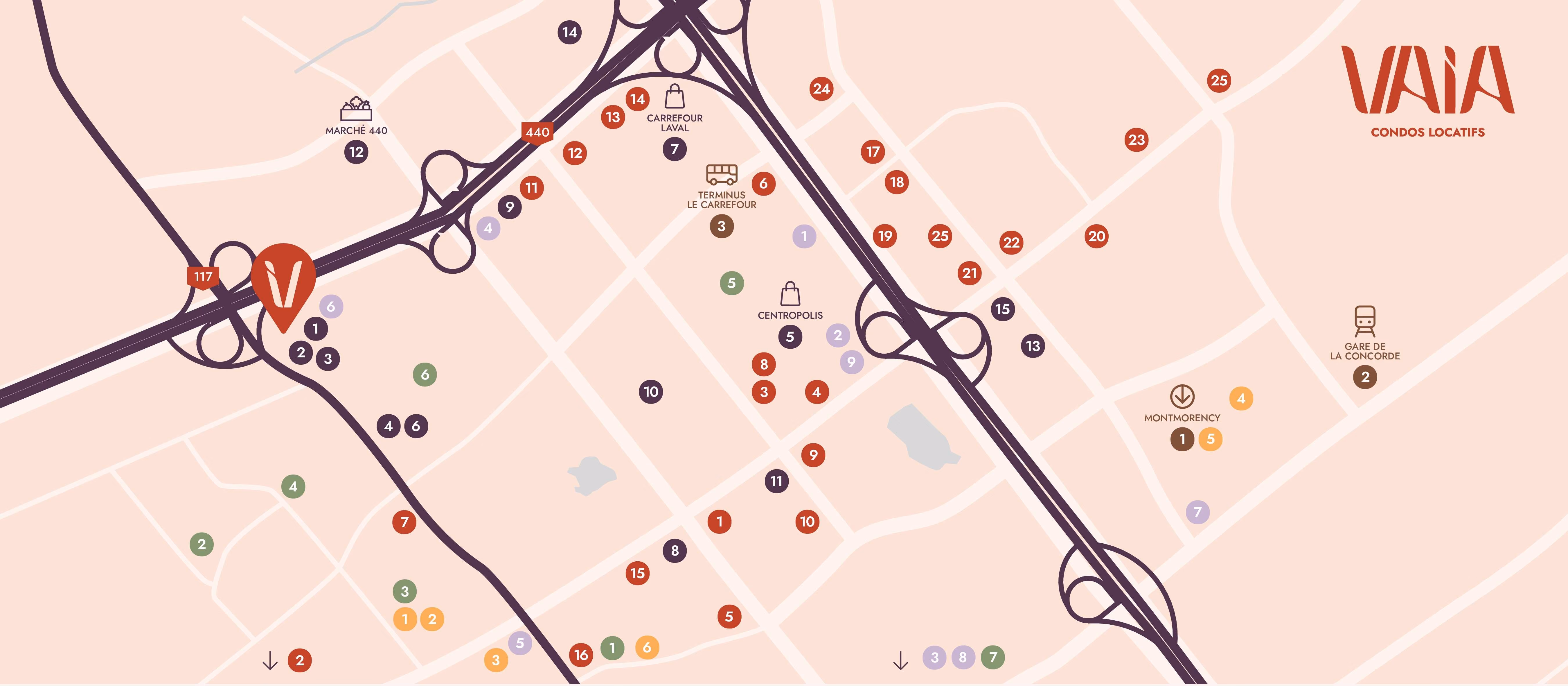 Carte du quartier et des commodités autour de VAIA à Laval